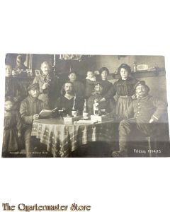 Feld Postkarte 1914-18 Photo Feldzug 1914/15 Soldaten mit Familie am Tisch