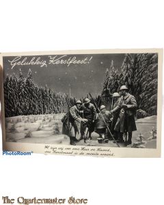 Prent briefkaart mobilisatie 1939 Gelukkig Kerstfeest!  al zijn wij ver van huis en haard 