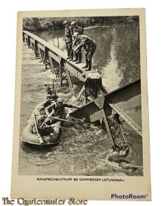 Postkarte militair 40-45 Fernsprechbautrupp bei schwierigem leitungsbau