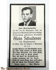 In Memoriam Karte/Death notice grenadier Ukraine 1941