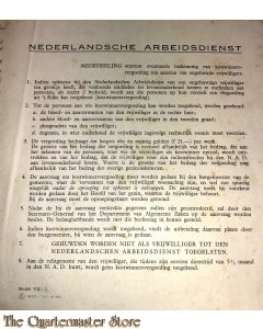 Oproep Opbouwdienst Commandant jan 1941 tot vrijwillige dienstneming bij den  Nederlandsche Arbeidsdienst 