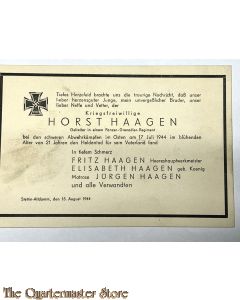 In Memoriam Karte/Death notice Gefreiter Panzer-Grenadier Rgt 1944 Osten