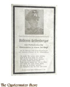 In Memoriam Karte/Death notice Ober Schutze Infanterie  Regiment (Russland)