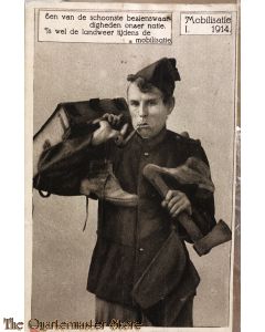 Prent briefkaart mobilisatie 1914 Een van de schoonste bezienswaardigheden onzer natie, is wel de landweer tijdens de mobilisatie 