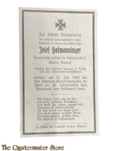 In Memoriam Karte/Death notice gefr Grenadier Regiment (Russland)