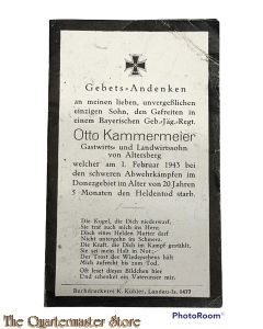 In Memoriam Karte/Death notice gefreiter Bayerischen Geb Jager Regt 1943 Donezgebiet