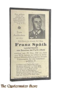 In Memoriam Karte/Death notice Schutze Infanterie  Regiment (Russland)