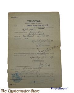 Verlofpas (groot verlof/ontslag) 1947 Maartensdijk