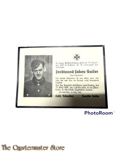 In Memoriam Karte/Death notice Panzer zugsfuhrer Russland 1943
