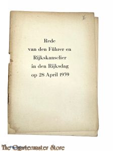 Brochure NSB ; Rede van den fuhrer en Rijkskansler in den Rijksdag 28 april 1939