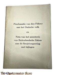 Brochure NSB ; Proclamatie van den Fuhrer aan het Duitsche volk en Nota van het Ministerie van BZ aan de Sovjet-regeering