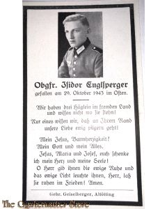 In Memoriam Karte/Death notice Obgfr Osten 1943