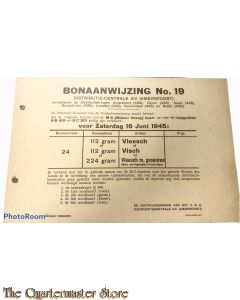 Bonaanwijzing no. 19  Distributie centrale XIV  Amersfoort  zaterdag 16 juni 1945 Vleesch Visch 