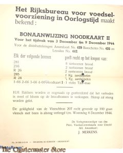 Bonaanwijzing Noodkaart II Distributiekring Amersfoort) 429 3 t/m 9 dec 1944