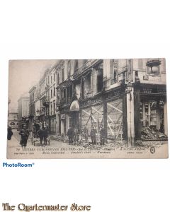 Postcard 1914-15 Reims bombarded Arbalete's street , warhouse 