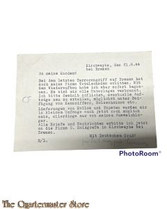 Postkarte 1944 Holzgrefe Bremen (Terrorangriff)