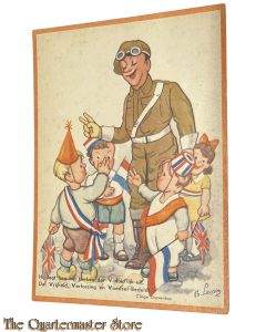 Ansicht 1945 Hij legt hen het teeken der V duid'lijk uit, dat Vrijheid, Verlossong en Voedsel beduid