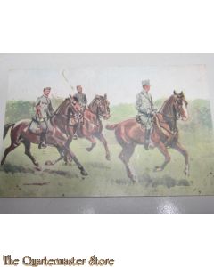Prent briefkaart mobilisatie no 11 Cavalerie Ritmeester met Ordonnans en Trompetter