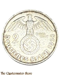 German 2 Mark 1938 silver Hindenburg