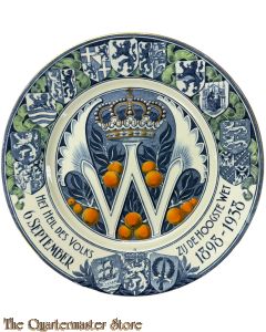 Keramiek wandbord Wilhelmina 1898-1938 regeringsjubileum 