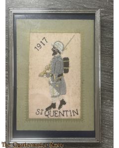 France - 1917 Framed embroided Poilu St. Quentin 