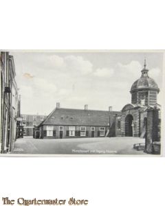 Prent briefkaart Marschpoort met ingang Kazerne Leiden