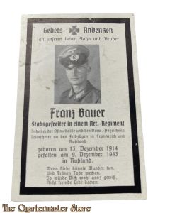 In Memoriam Karte/Death notice Stabsgefr Art Regt (Russland)