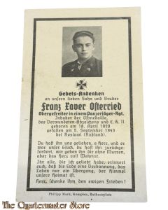 In Memoriam Karte/Death notice Panzerjager Regt Rusland 