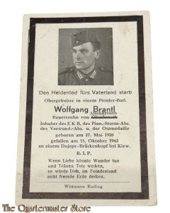 In Memoriam Karte/Death notice OGefr Pionier Bat  (Kiev)