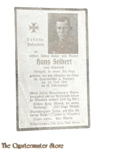 In Memoriam Karte/Death notice O Gefr Infanterie  Regiment (Russland)