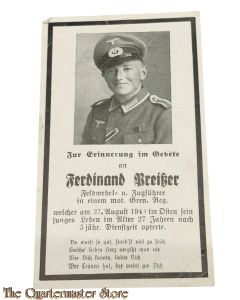 In Memoriam Karte/Death notice Mot. Gren. Regiment Rusland 