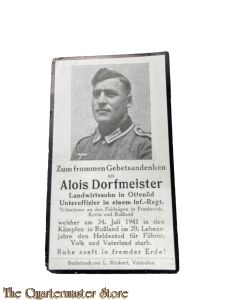 In Memoriam Karte/Death notice Unter off Infanterie  Regiment (Russland)