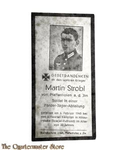 In Memoriam Karte/Death notice Soldat Panzer Jager Abteilung  (Rusland)