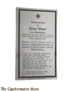 In Memoriam Karte/Death notice Wachtmeister Art Regt  (Russland)