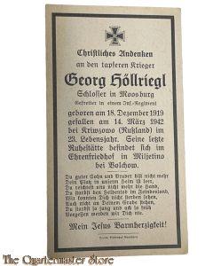 In Memoriam Karte/Death notice Gefr Infanterie Regiment (Russland)