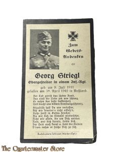 In Memoriam Karte/Death notice Obgefr. Inf. Regt  (Russland) 