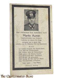 In Memoriam Karte/Death notice Gefr Art Regiment Rusland 